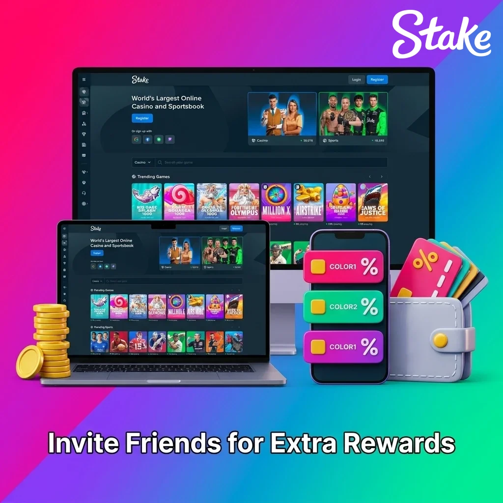 Stake referral programme: Invite friends via your unique link to earn extra rewards and unlimited crypto commissions.